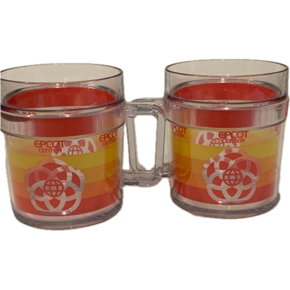 Disney Epcot Center Retro Insulated Mug St Tropez Clear Striped Plastic Cups